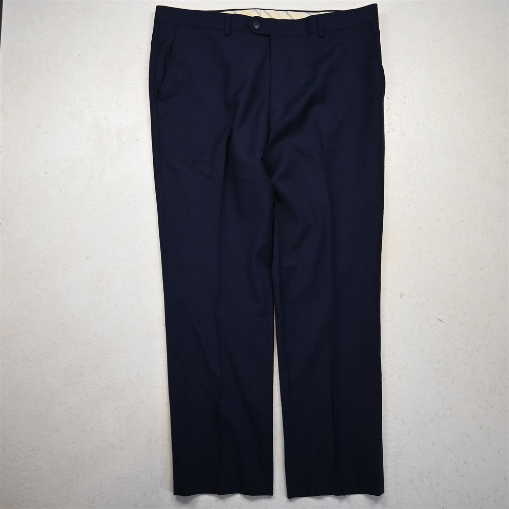 Mantoni 38x30 Blue 100% Wool Flat Front Straight Suit Trouser Dress Mens Pants